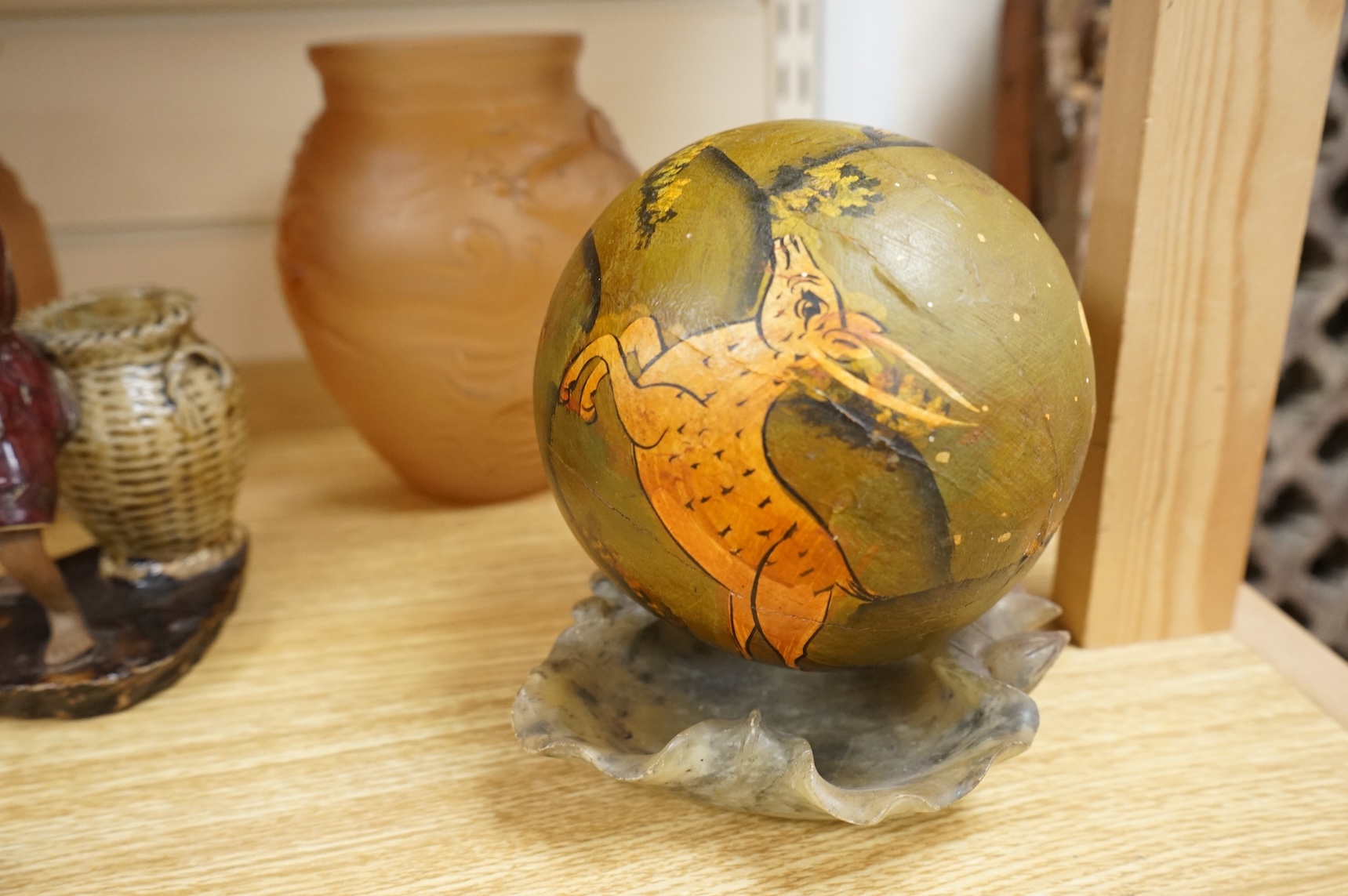Sundry items and collectables to include a pair of glass vases, timepiece and Chinese figure